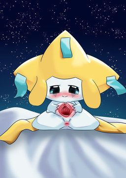 anus bed blush female feral furniture genitals night smile solo spread_vulva spreading star vulva white_body olihai nintendo pokemon generation_3_pokemon jirachi legendary_pokemon pokemon_(species) absurd_res hi_res