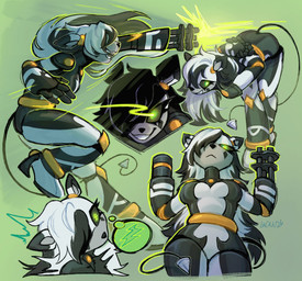 anthro arm_cannon breasts featureless_breasts female gatling_gun golden_markings green_eyes grin gun gun_arm high_heeled_feet looking_at_viewer machine machine_gun minigun nude nude_anthro nude_female one_eye_obstructed pointy_ears ranged_weapon shooting_gun simple_background smile solo spade_tail tail thin_tail thought_bubble weapon weapon_arm lacandyf thetis_(bonjolasermaster) android robot hi_res signature