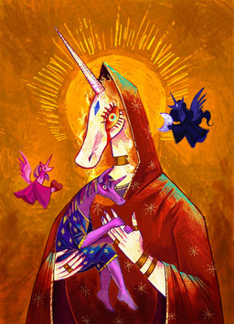 anthro armband barefoot blood blood_from_eye blue_body bodily_fluids carrying_another choker clothed clothing dress feet female fire flaming_hair flaming_mane floating gradient_background group halo hand_grab heart_symbol hood horn jewelry looking_at_viewer moon_symbol necklace pink_body pseudo_hair pseudo_mane purple_body religion ring robe simple_background size_difference standing white_body wings manbabbies friendship_is_magic hasbro my_little_pony mythology princess_cadance_(mlp) princess_celestia_(mlp) princess_luna_(mlp) twilight_sparkle_(mlp) equid equine mammal mythological_creature mythological_equine unicorn winged_unicorn 2025 hi_res inspired_by_formal_art