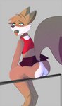 ahegao anthro bottomwear clothed clothing furgonomics looking_pleasured male pose sitting skirt solo tail tail_through_skirt roxburyfox foxy_flavored_cookie pucho_(ffc) canid canine fox mammal hi_res