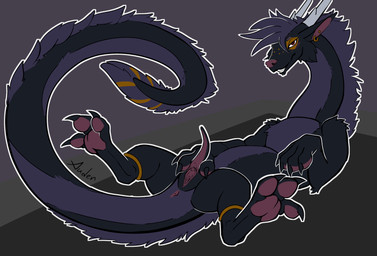 bedroom_eyes black_body clitoral_hood ear_piercing ear_ring female feral freckled_face freckles fur genitals gold_eyeshadow hair horn looking_at_viewer lying mane mane_hair narrowed_eyes on_back pawpads paws piercing pink_nose pink_pawpads prehensile_clitoral_hood presenting presenting_vulva purple_body purple_fur raised_paw ring_piercing seductive smile smiling_at_viewer spread_legs spread_vulva spreading vulva auden mythology dragon eastern_dragon furred_dragon furred_scalie mythological_creature mythological_scalie scalie flat_colors hi_res
