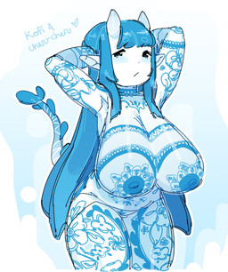 areola big_breasts blue_blush blue_hair blush breasts female floral_pattern floral_print fupa genitals gzhel hair horn humanoid_pointy_ears nipples not_furry nude nude_female nude_humanoid pointy_ears raised_arms slightly_chubby slightly_chubby_female slightly_chubby_humanoid standing tail tampography thick_thighs vulva crypine dede_(cherusdoodles) demon horned_humanoid humanoid 2024 guide_lines hi_res