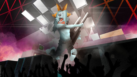 anthro barefoot clothing computer double-neck_guitar electric_guitar electronics feet fur group guitar horn male musical_instrument plucked_string_instrument silhouette solo_focus string_instrument framebuffer bovid canid canine caprine hybrid mammal 16:9 2019 widescreen