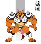 4_fingers abs american_football anthro armband balls big_muscles biped brown_eyes claws clothing erection fangs fingers football_uniform fur genitals jockstrap looking_at_viewer male mostly_nude muscular muscular_anthro muscular_male open_mouth orange_body orange_fur penis pink_penis prick_ears quads rape_face solo spiked_armband spikes sport sportswear tail tail_tuft teeth tongue tongue_out tuft underwear vein veiny_penis yellow_body yellow_fur yellow_sclera memphis_tigre activision crash_bandicoot_(series) tiny_tiger dasyuromorph mammal marsupial recently_extinct_species thylacine absurd_res hi_res