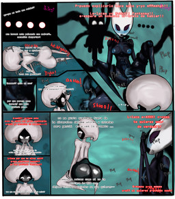 3_horns anthro areola balls big_areola big_balls big_breasts big_penis biped black_body black_cape black_clothing blue_areola blue_background blue_nipples blue_vulva blush blush_lines bodily_fluids breasts cape clothing dialogue ellipsis empty_eyes erection female feral flexible genital_fluids genitals glistening glistening_body gradient_background group holding_leg horn huge_penis humanoid_genitalia humanoid_penis hyper hyper_genitalia hyper_penis imminent_vaginal intraspecies larger_female larger_sub long_penis looking_at_another male male/female misleading_thumbnail mostly_nude mouthless multi_horn musk musky_penis navel nipples non-mammal_balls non-mammal_breasts non-mammal_navel non-mammal_nipples non-mammal_vulva on_one_leg one_leg_up penis precum question_mark raised_leg red_clothing shaking simple_background size_difference smaller_anthro smaller_male splits spread_legs spreading squish standing submissive sweat sweatdrop text thick_thighs thigh_squish trembling trio vulva white_head mr_torot hollow_knight:_silksong hollow_knight_(franchise) team_cherry hornet_(hollow_knight) lace_(hollow_knight:_silksong) the_knight_(hollow_knight) void_(hollow_knight) arthropod humanoid insect absurd_res comic hi_res spanish_text translated