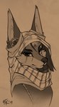 anthro brown_background clothed clothing crown earpiece female fur hair headgear headwear hijab looking_at_viewer religious_clothing religious_headwear scarf simple_background solo conditional_dnp fluff-kevlar kesis_(fluff-kevlar) canid canine canis jackal mammal 2019 digital_media_(artwork) hi_res sketch