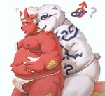 anthro asian_clothing balls belly belly_grab big_belly black_nose blush clothing duo east_asian_clothing erection fundoshi genitals hair horn humanoid_hands japanese_clothing kemono male male/male moob_grab moob_grope moobs nipples overweight overweight_male penis red_body tattoo underwear white_body white_clothing white_fundoshi white_hair white_underwear morain_xs bear mammal 2023 hi_res