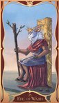 anthro art_nouveau blue_eyes card card_template chair clothed clothing crown fortune_telling furniture headgear hooves horn horseshoe king_of_wands_(tarot) male mane mantle minor_arcana royalty serious simulated_traditional_(artwork) solo staff tarot tarot_card text throne wands_(tarot) nyxapnea cerunnus bovid caprine goat mammal reptile scalie sheep tortoise turtle 2020 absurd_res digital_media_(artwork) digital_painting_(artwork) digital_watercolor_(artwork) english_text hi_res