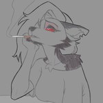 anthro cigarette cigarette_in_mouth clothing female object_in_mouth sad shirt smoking solo topwear phoxy helluva_boss mythology loona_(helluva_boss) canid canid_demon canine demon hellhound mammal mythological_canine mythological_creature 1:1 hi_res