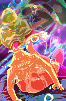 anthro bodily_fluids breast_grab breasts clothing drunk drunk_sex duo female fur hair hand_on_breast horn kissing legwear open_mouth psychedelic saliva saliva_string stockings substance_intoxication tail tongue tongue_out brradett kat_(irresistable) lernie_(brradett) felid feline mammal scalie absurd_res colored comic digital_media_(artwork) hi_res
