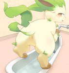 ambiguous_gender anus bathroom blush bodily_fluids featureless_crotch feral rear_view solo squat_toilet sweat sweatdrop toilet toilet_use 3sthrees nintendo pokemon eeveelution generation_4_pokemon leafeon pokemon_(species) hi_res