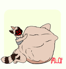 ambiguous_gender anthro belly big_belly confusion flustered forced machine male size_difference smaller_pred solo vore bad_woolf4 toast_(bad_woolf4) protogen absurd_res hi_res