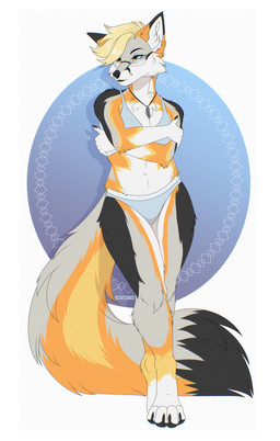 anthro biped bra breasts claws clothed clothed_anthro clothed_female clothing eyewear feet female fingers fur glasses hair navel panties smile solo standing tail toes underwear chaiteakitten canid canine fox mammal 2025 absurd_res digital_drawing_(artwork) digital_media_(artwork) hi_res