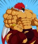 anthro big_muscles bulge clothed clothing growth huge_muscles hyper hyper_muscles male muscular muscular_anthro muscular_male nipples pecs simple_background solo wings metaball fatal_fury garou:_mark_of_the_wolves king_of_fighters snk tizoc avian bird hi_res