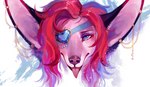 blue_eyes front_view hair open_mouth red_hair solo tongue juliathedragoncat nyxis canid canine fennec_fox fox mammal true_fox 2019 digital_media_(artwork) digital_painting_(artwork) headshot_portrait painting_(artwork) portrait