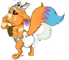 anthro clothed clothing diaper feces fur male pooping simple_background soiled_diaper soiling soiling_diaper solo tail unclean_diaper used_diaper wearing_diaper anonymous_artist league_of_legends riot_games tencent gnar_(lol) digital_media_(artwork)