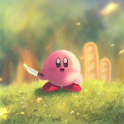 ambiguous_gender biped blush blush_stickers creepy creepy_smile day detailed_background forest forest_background grass grass_field holding_knife holding_object knife looking_at_viewer nature nature_background not_furry open_mouth open_smile outside pink_body plant red_body smile solo sparkles tree akaki_4207 kirby_(series) nintendo kirby waddling_head 1:1 2022 digital_drawing_(artwork) digital_media_(artwork) hi_res meme signature