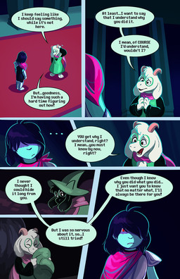 3_toes anthro armor barefoot blue_body cape clothing dark_hair dialogue duo eyes_closed eyewear feet fur glasses hair hair_over_eyes hat head_tuft headgear headwear horn long_ears looking_at_another male obscured_eyes obscured_face pillar red_carpet red_eyes robe scarf shirt smile speech_bubble talking_to_another text toes topwear tuft tunic white_body white_fur wizard_hat lynxgriffin deltarune undertale_(series) kris_dreemurr ralsei bovid caprine darkner goat human mammal comic english_text hi_res shaded