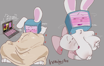 anthro big_breasts blush breasts electronics female female/female for_a_head fur screen screen_face simple_background smile television white_body white_fur head_ache_(artist) regretevator roblox the_axolotl_sun melanie_(regretevator) mozelle lagomorph mammal murid murine object_head rodent screen_head tv_head digital_media_(artwork)