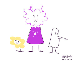 ambiguous_gender anthro big_nose delta_rune_(emblem) female fluffy group male petals plant simple_face smile symbol tall komodorosan undertale undertale_(series) flowey_the_flower napstablook toriel boss_monster_(undertale) bovid caprine elemental_creature flora_fauna ghost mammal monster spirit sketch