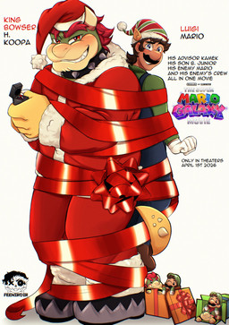 5_fingers anthro big_nose black_clothing black_collar black_eyebrows black_facial_hair black_footwear black_mustache black_shoes blue_clothing blue_eyes blue_overalls blush bottomwear bound box brown_clothing brown_footwear brown_shoes christmas_clothing christmas_headwear christmas_present clothed clothed_anthro clothed_human clothed_male clothing coat collar container costume date digit_ring duo ear_piercing ear_stud elf_hat eyebrows facial_hair fake_ears fingers fist footwear fully_clothed fully_clothed_anthro fully_clothed_human fully_clothed_male gift gift_box gift_wrapped gloves green_head grin grinning_at_viewer hair handwear hat headgear headwear holding_object holding_ring_box holidays jewelry king larger_anthro larger_male light logo looking_at_viewer male male_anthro male_human multicolored_hat mustache open_box overalls pants parody pattern_clothing pattern_hat pattern_headgear pattern_headwear piercing plushie red_bottomwear red_clothing red_coat red_eyebrows red_eyes red_hair red_hat red_headwear red_pants red_topwear ribbons ring ring_box royalty santa_costume santa_hat scales sharp_teeth shoes simple_background size_difference smaller_human smaller_male smile smiling_at_viewer spiked_collar spiked_tail spikes spikes_(anatomy) striped_clothing striped_hat striped_headgear striped_headwear stripes tail tan_body tan_skin tan_spikes teeth text topwear wearing_collar wedding_ring white_background white_clothing white_gloves white_handwear yellow_body yellow_scales yellow_tail feeniroir christmas mario_bros nintendo the_super_mario_galaxy_movie bowser luigi human koopa mammal scalie 2026 artist_logo artist_name colored digital_drawing_(artwork) digital_media_(artwork) english_description english_text hi_res lighting shaded