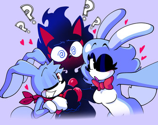 anthro big_ears black_eyelids blue_body blue_fur blue_hair blush blush_lines bow_tie bracelet chest_gem clothing confusion cotton_tail eyelashes female fire flaming_hair floating_heart flustered fnf_mods fur gem gloves group hair handkerchief handwear heart_symbol jewelry kerchief looking_at_viewer makeup male mascara one_eye_closed pseudo_hair question_mark rabbit_ears red_bow_tie red_bracelet red_eyelashes red_gem red_gem_in_body red_gemstone red_handkerchief red_inner_ear red_kerchief short_anthro short_male smile smiling_at_viewer spiral spiral_eyes tail tall_anthro tall_female trio white_body white_clothing white_fur white_gloves white_handwear white_inner_ear white_tail wink winking_at_viewer fiddletwicks friday_night_funkin' sega sonic_the_hedgehog_(series) cinder_the_fire_entity fan_character proto_blaze rush_the_rabbit sonic_fan_characters taffy_cottontail domestic_cat entity felid feline felis lagomorph leporid mammal rabbit 2026 digital_media_(artwork) hi_res shaded