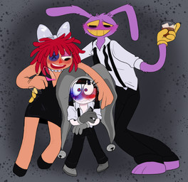 alcohol alcohol_consumption anthro beverage blush blushing_profusely clothed clothing doll drunk erection erection_under_clothing female female/female flat_chested flirting flustered fool's_hat gloves group hair hand_on_hip handwear hat headgear headwear leaning_on_another lidded_eyes male male/female messy_hair rag_doll_(toy) stupid_sauce substance_intoxication trio unbuttoned_topwear chimeracocks glitch_productions the_amazing_digital_circus jax_(tadc) pomni_(tadc) ragatha_(tadc) animate_inanimate digital_creature humanoid lagomorph leporid living_doll living_toy mammal rabbit absurd_res hi_res trans_(lore) trans_woman_(lore)