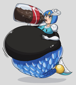 armor armwear belly belly_expansion beverage beverage_bottle big_belly bloated blue_body blue_eyes blue_scales blush bottle breasts bubble clothing container drinking elbow_gloves expansion female fish_tail floating gloves grey_background hand_on_belly handwear headgear helmet huge_belly light_body light_skin morbidly_obese morbidly_obese_female morbidly_obese_humanoid not_furry obese obese_female obese_humanoid overweight overweight_female overweight_humanoid scales simple_background soda soda_bottle solo split_form keij capcom mega_man_(series) megaman_(classic) splash_woman aquatic humanoid merfolk robot_master 2021 absurd_res full-length_portrait hi_res portrait