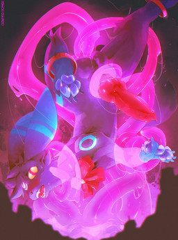 animal_genitalia animal_penis anthro black_body black_fur canine_genitalia canine_penis claws erection feet fur genitals knot male pawpads paws penis pinned restrained solo spread_legs spreading tail tentacles catto_(artist) nintendo pokemon eeveelution generation_2_pokemon pokemon_(species) umbreon absurd_res hi_res