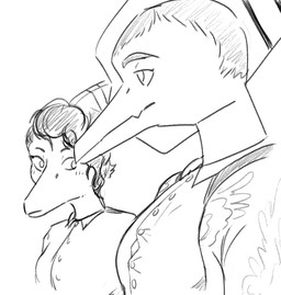 anthro blush clone clothed clothing collared_shirt crossgender dress_shirt duo female hair half-closed_eyes half-shaved_head long_snout looking_down male mtf_crossgender muscular muscular_male narrowed_eyes pecs pectoral_bulge shirt snout tight_clothing topwear raidak5 cavemanon_studios girl_staring_at_man's_chest goodbye_volcano_high ko_op_(game_developer) snoot_game naser_(gvh) bat mammal megabat prehistoric_species pterosaur reptile scalie meme monochrome sketch