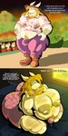 2_panel_comic absurd_res anthro asgore_dreemurr beard bed bedroom belly blonde_hair bodily_fluids boss_monster_(undertale) bovid bulge caprine cellulite clothed clothing curvy_figure dialogue english_text facial_hair first_person_view furniture garden ghost glistening glistening_body goat hair hairy hand_on_hip hi_res horn inviting_to_sex kneeling long_ears looking_at_viewer male mammal montgomery_glands muscular musk navel nipples outside overweight overweight_male possbooty solo spirit sunset sweat sweatdrop text undertale_(series)