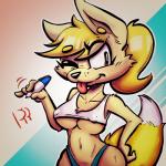 1:1 2018 anthro breasts bun_butts butt canid canine clothing curvy_figure digital_media_(artwork) drawing female fox fur hair hi_res looking_at_viewer mammal nipples one_eye_closed simple_background solo tongue tongue_out voluptuous wink