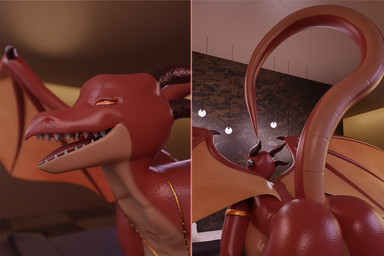 anthro bed bedroom big_breasts breasts female furniture gold_(metal) gold_jewelry horn jewelry nude nude_anthro nude_female raised_tail solo tail tail_fetish tail_play wings hiddenmask18 mythology tila_(hiddenmask18) dragon mythological_creature mythological_scalie scalie 3:2 3d_(artwork) blender_(artwork) comic digital_media_(artwork)