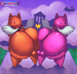 anthro anthro_on_anthro ass_to_ass balls big_butt bottom_heavy butt closed_smile duo feathered_wings feathers floating_island fur genitals glistening glistening_balls glistening_body glistening_butt glistening_eyes glistening_genitalia glistening_legs glistening_perineum glistening_skin glistening_thighs grass heart_symbol huge_butt huge_thighs hyper hyper_butt light looking_at_viewer looking_back looking_back_at_viewer male male/male mouth_closed nude open_mouth open_smile orange_balls orange_body orange_ears orange_perineum orange_skin outside perineum pink_balls pink_body pink_ears pink_inner_ear pink_perineum pink_skin plant rear_view sash sky smile stone_floor text thick_thighs wide_hips wings iloveborgar nitrome twin_shot angel domestic_cat felid feline felis mammal 2026 absurd_res artist_name colored digital_drawing_(artwork) digital_media_(artwork) english_text hi_res lighting shaded signature