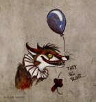 alternate_species balloon clown cosplay feral furrification inflatable male solo teeth text whiskers culpeofox it_(stephen_king) stephen_king_(copyright) pennywise_the_dancing_clown canid canine fox mammal 2010 english_text