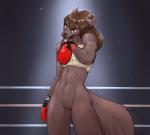 anthro arm_tuft blue_eyes bottomless boxing boxing_gloves brown_body brown_eyes brown_fur brown_hair brown_nose chest_wraps clothed clothing eyebrows eyelashes featureless_crotch female fighting_ring fur hair handwear heterochromia navel shoulder_tuft simple_background solo sport teeth tongue tongue_out tuft wraps kiit0s twokinds natani canid canine canis keidran mammal wolf 2019 portrait signature three-quarter_portrait