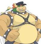 anthro belly biker_cap clothing harness hat headgear headwear kemono leather leather_daddy leather_hat leather_headgear leather_headwear male musclegut muscular overweight overweight_anthro overweight_male simple_background solo white_background araiguma_11 bowser_day mario_bros nintendo bowser koopa scalie 2020