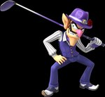 big_chin big_nose bottomwear brown_hair clothing dress_pants eyebrows facial_hair fedora flower footwear formal_wear gloves golf_club hair hand_on_hip handwear hat headgear headwear holding_object male mustache pants plant pointy_ears pointy_shoes purple_clothing rose_(flower) shirt shoes smile smirk solo spread_legs spreading tan_body thick_eyebrows topwear undershirt vest unknown_artist mario_bros nintendo waluigi humanoid mammal 3d_(artwork) alpha_channel digital_media_(artwork) official_art