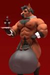 alcohol anthro beverage big_bulge black_hair bow_(feature) bow_tie bulge clothing hair holding_object huge_bulge hyper hyper_bulge male muscular muscular_anthro muscular_male nipples plate simple_background solo standing anthroanim sebastian_horse equid mammal 2:3 3d_(artwork) absurd_res digital_media_(artwork) hi_res