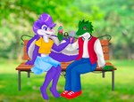 3_toes anthro barefoot bench bottomwear clothed clothing date dessert duo feet female food fur furgonomics hair ice_cream jacket letterman_jacket male male/female outside park public purple_body purple_feet retropixellizard romantic romantic_couple sharing sharing_food skirt smile tail tail_through_skirt toes topwear cephalofille tiny_toon_adventures warner_brothers fifi_la_fume retro_pixel_lizard lizard mammal mephitid reptile scalie skunk