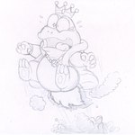 anthro burning butt_on_fire clothing crown fire headgear jewelry lava male necklace open_mouth pain robe smoke solo nintendrawer doki_doki_panic mario_bros nintendo wart_(mario) amphibian frog 1:1 sketch traditional_media_(artwork)