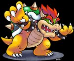 anthro claws collar hair horn male open_mouth red_hair shell simple_background solo spiked_collar spikes teeth toe_claws mast3r-rainb0w mario_bros nintendo bowser koopa scalie alpha_channel hi_res signature