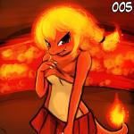 1:1 anthro charmeleon digital_media_(artwork) female fire flaming_hair flaming_tail freckles generation_1_pokemon looking_at_viewer lumineko nintendo pokemon pokemon_(species) pokemorph pseudo_hair reptile scalie solo tail