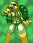 anthro anthrofied breasts elpatrixf female generation_4_pokemon green_body green_eyes green_skin grotle nintendo nipples non-mammal_breasts non-mammal_nipples nude pokemon pokemon_(species) pokemorph reptile scalie simple_background solo yellow_nipples
