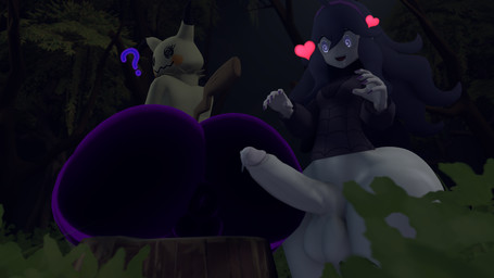 anthro anus backsack balls big_butt bodily_fluids breasts brown_body butt clothing dipstick_ears drooling duo ear_markings erection forest genital_fluids genitals gynomorph gynomorph_human hair heart_symbol huge_butt hyper hyper_butt imminent_pokephilia imminent_sex intersex intersex_human long_hair looking_at_butt looking_back male male_anthro markings medium_breasts multicolored_body multicolored_ears plant pokemorph precum purple_body purple_clothing purple_eyes purple_hair question_mark saliva shrub sitting spiral spiral_eyes tail tail_markings tree tree_stump wide_hips yellow_body woodworkssfm nintendo pokemon hex_maniac generation_7_pokemon human mammal mimikyu pokemon_(species) 16:9 2023 3d_(artwork) digital_media_(artwork) hi_res source_filmmaker_(artwork) widescreen