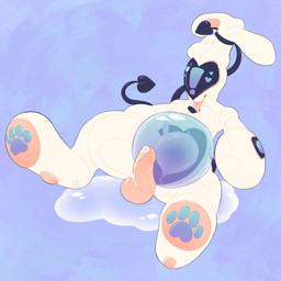 anthro balls bodily_fluids cum cum_inflation cum_inside erection genital_fluids genitals humanoid_genitalia humanoid_penis inflation internal machine male pawpads penis screen simple_background smile solo tongue tongue_out beobees lagomorph leporid mammal rabbit robot 1:1 digital_media_(artwork) hi_res
