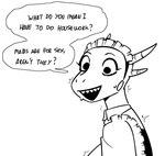 anthro biped clothing female horn humor maid_headdress maid_uniform open_mouth shaking sharp_teeth simple_background solo speech_bubble teeth text trembling uniform white_background teelokay microsoft the_elder_scrolls the_lusty_argonian_maid lifts-her-tail argonian scalie 2025 black_and_white digital_media_(artwork) english_text hi_res monochrome