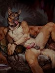 4_toes after_oral animal_genitalia animal_penis anthro anus balls bdsm bedroom_eyes belt_bondage biped black_body black_fur black_lips black_nose black_pawpads blue_eyes bodily_fluids bound bowl brown_body brown_fur butt canine_genitalia canine_penis chain cheek_tuft claws clothing collar container cum cum_covered cum_in_bowl cum_in_container cum_in_mouth cum_inside cum_on_body cum_on_face cum_on_leg cum_on_muzzle cum_on_penis detailed_background detailed_fur domestic erection eyebrows facial_tuft fangs feet finger_claws fluffy fluffy_tail fur furniture gag genital_fluids genitals grin hand_on_pillow hands_tied hindpaw holding_leg inner_ear_fluff jewelry leash legs_up lips looking_at_viewer lying male male_anthro messy multicolored_body multicolored_fur narrowed_eyes navel neck_tuft nude on_back on_sofa open_mouth oral_invitation palm_tree pawpads paws pendant penis perineum pillow plant presenting presenting_anus presenting_hindquarters realistic reclining ring_gag romantic romantic_ambiance seductive smile sofa solo spread_legs spreading submissive submissive_male tail teeth text throat tired tired_eyes tired_look toe_claws toes tongue tongue_out topwear toy tree tuft white_body white_fur yellow_body yellow_fur waux leon_schafer canid canine canis domestic_dog german_shepherd herding_dog mammal pastoral_dog absurd_res detailed hi_res
