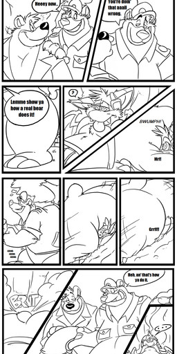 against_natural_surface against_surface against_tree anthro big_butt bottomless bottomwear butt clothed clothing dialogue fart fart_cloud farting_on_another group hat headgear headwear huge_butt male overweight overweight_male pants pants_only pinned_by_butt plant shirt shirt_only size_difference sound_effects speech_bubble text topless topwear topwear_only tree trio c-trigger disney talespin the_jungle_book baloo crytus_(character) bat bear mammal sloth_bear ursine comic digital_media_(artwork) english_text hi_res