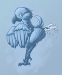 ambiguous_gender anthro beak bird_feces black_beak blue_body blue_eyes blue_fur blue_tail feces fur nude_anthro pooping raised_leg raised_tail side_butt side_view solo tail jubb twitter tweetfur avian bird 2019 meme signature